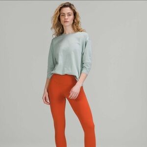 Lululemon LA 3/4 sleeve blue turquoise cotton crewneck shirt size 10